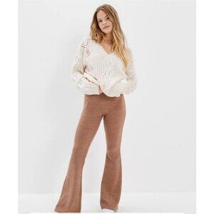 American Eagle Super High Waisted Sweater Flare Pants Brown Tan Size XXL